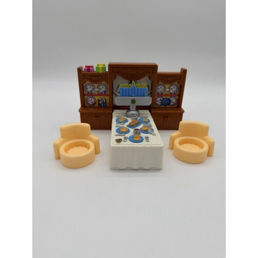 Fisher Price Little People Hanukkah Table Menorah Lights Up Two Chairs Included